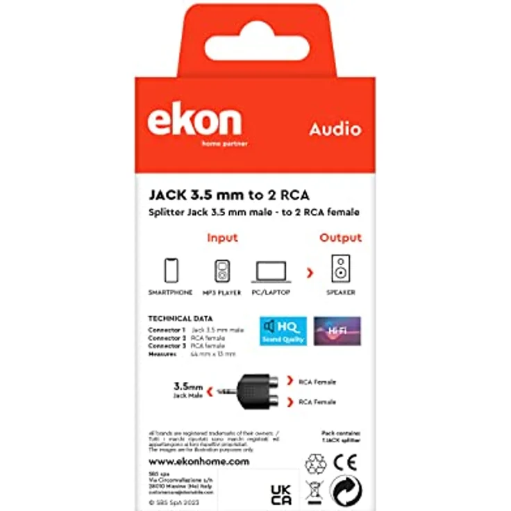 SBS EKON Audio-Splitter Klinkenstecker auf zwei RCA-Buchsen, gerändeltes Design für besseren Halt, ausgezeichnete Audioqualität – Bild 3