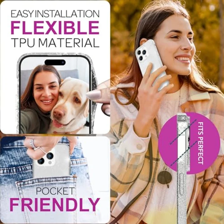 Nalia Klare Glitzer Silikon Hülle für Apple iPhone 16 Pro Max, Transparent mit Nano Glitter-Sternchen und stoßfestem TPU-Silikon – Bild 6