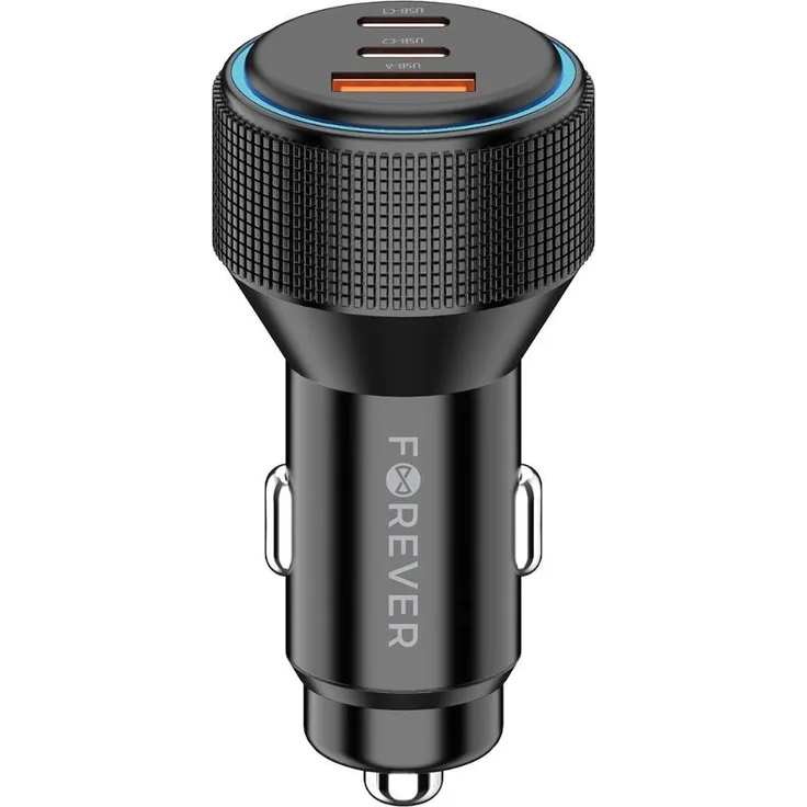 FOREVER CC-07 Autoladegerät 66 W, 2x USB C und 1x USB A, Power Delivery und Quick Charge, schwarz
