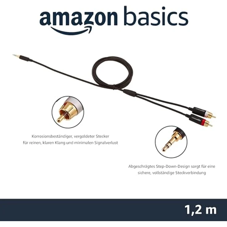 AmazonBasics PBH-19821 Cinch-Audiokabel, 3,5-mm-Klinkenstecker auf 2 x Cinch-Stecker, 1,22 m – Bild 2