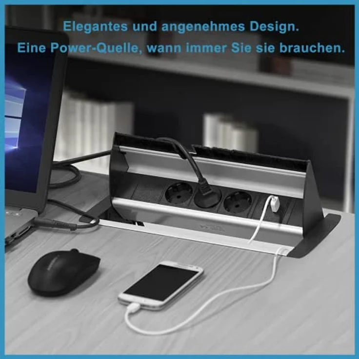 Elbe Inno® versenkbare Tischsteckdose mit 2xUSB, Aluminiumlegierung, 1,5m Kabel, Kindersicherung, für Büro, Werkstatt, Küche – Bild 2