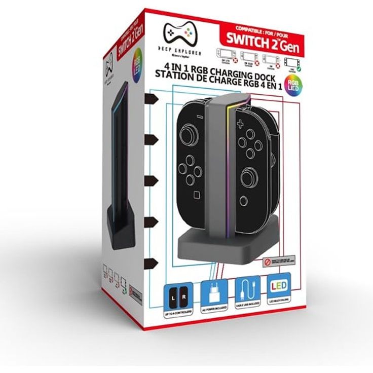Deep Explorer 4-in-1 Joy-Con 2 Ladestation, Ladegerät für Nintendo Switch 2, bis zu 4 Controller gleichzeitig aufladbar