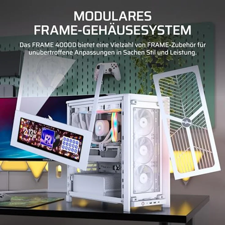 Corsair FRAME 4000D RS Wood, Tower-Gehäuse mit Tempered Glass, Eiche, USB 3.2 Gen 2x2, ARGB-Beleuchtung, modularer Aufbau, Unterstützung für 3x 360-mm-Radiatoren – Bild 3