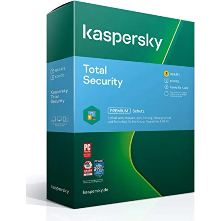 Kaspersky Total Security 2022 | 3 Geräte | 1 Jahr | Windows/Mac/Android | Aktivierungscode in Standardverpackung, Echtzeit-Schutz, Krypto-Mining-Malware-Prävention, Original Kaspersky-Schutz