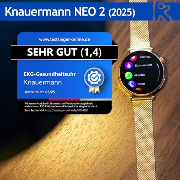 Knauermann Neo 2, Smartwatch mit EKG, Blutdruckmessung und Notruffunktion, schwarz – Bild 4