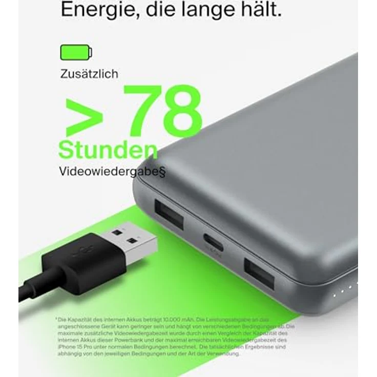Belkin BoostCharge Powerbank, 20.000mAh, Spacegrau, 3 Anschlüsse zum Schnellladen – Bild 3