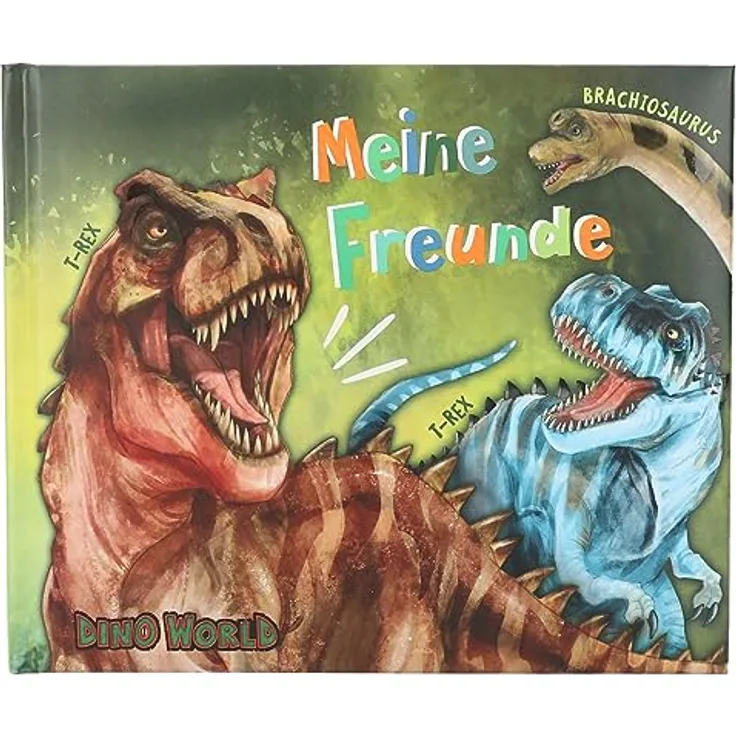 Depesche 12401 Dino World - Freundebuch in Grün mit Dinosaurier-Motiven, Buch mit 108 Seiten und wattiertem Cover