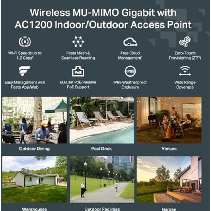 TP-Link Festa F52-Outdoor Access Point AC1200, Kostenlose Cloud-Verwaltung, IP65 wetterfest, Pole-/Wandmontage, Gigabit-Port – Bild 4