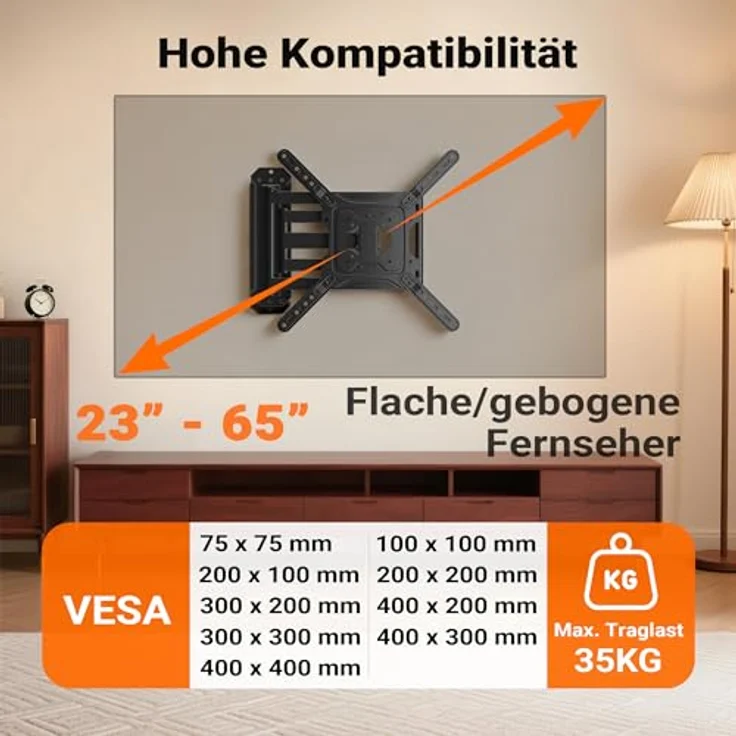 Wiltec TV-Halterung 23"-65", schwenkbar bis 35 kg, VESA-kompatibel, mit Kabelmanagement – Bild 4