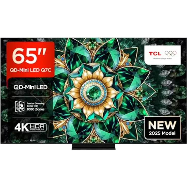TCL 65Q7C 65 Zoll QD-Mini LED Fernseher, 4K HDR Premium 2600, Smart TV unterstützt durch Google TV (Dolby Vision IQ & Atmos, CrystGlow HVA Panel, Audio von Bang & Olufsen, 144Hz Motion Clarity Pro)