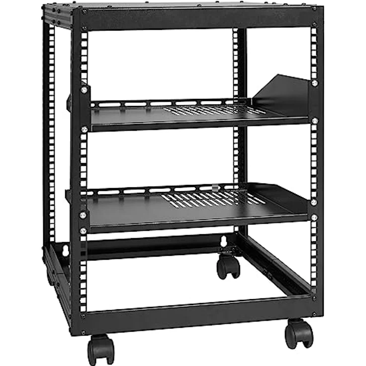 VEVOR 12U-Server-Rack, offenes Rahmen-AV-Rack mit 15-40" verstellbarer Tiefe, freistehend oder wandmontierbar, 4-Pfosten mit Rollen und 500 lbs Tragfähigkeit – Bild 1