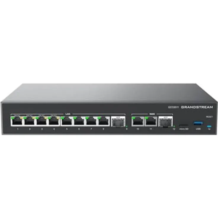 Grandstream GCC6011, Netzwerk Switch mit 12 Ports, integrierter IP-PBX, VPN-Router und Firewall, Schwarz