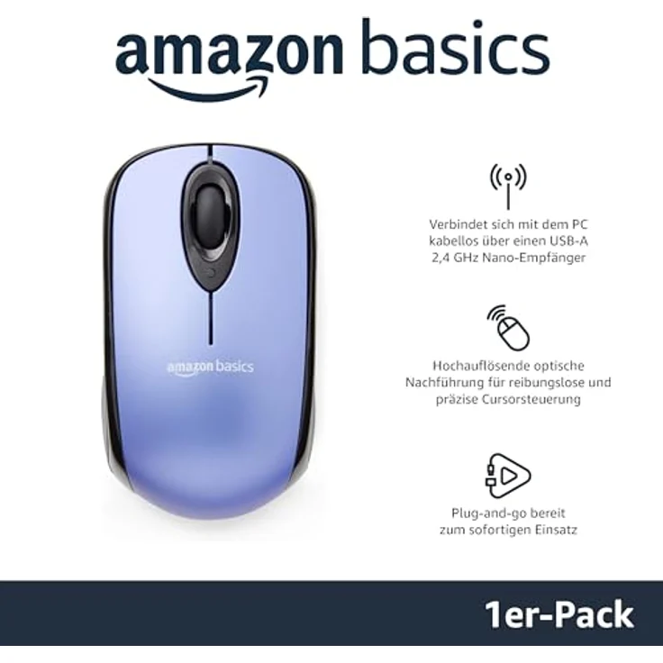 AmazonBasics – Kabellose Computer-Maus mit USB-Nano-Empfänger, Blau – Bild 2