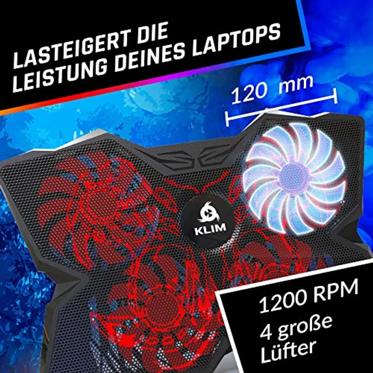 KLIM Cobra Laptop Kühler mit 4 leistungsstarken Lüftern für effektive Kühlung, kompatibel mit 11-19 Zoll Geräten – Bild 3
