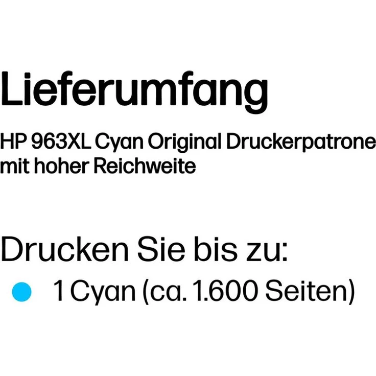 HP 963XL Tintenpatrone, 20.5 ml, hohe Ergiebigkeit, original, Cyan, Blisterverpackung