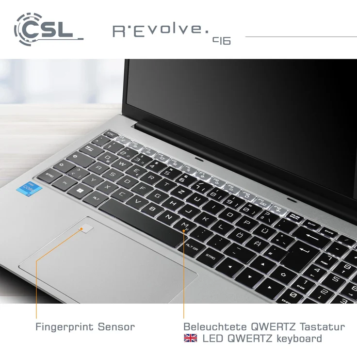 CSL R'Evolve C16, Notebook mit 16" Full HD IPS-Display, Intel Core i5-1235U, 64 GB RAM, 1000 GB SSD, grau