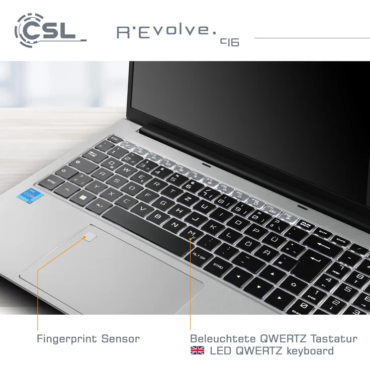 CSL R'Evolve C16, Notebook mit 16" Full HD IPS-Display, Intel Core i5-1235U, 64 GB RAM, 1000 GB SSD, grau