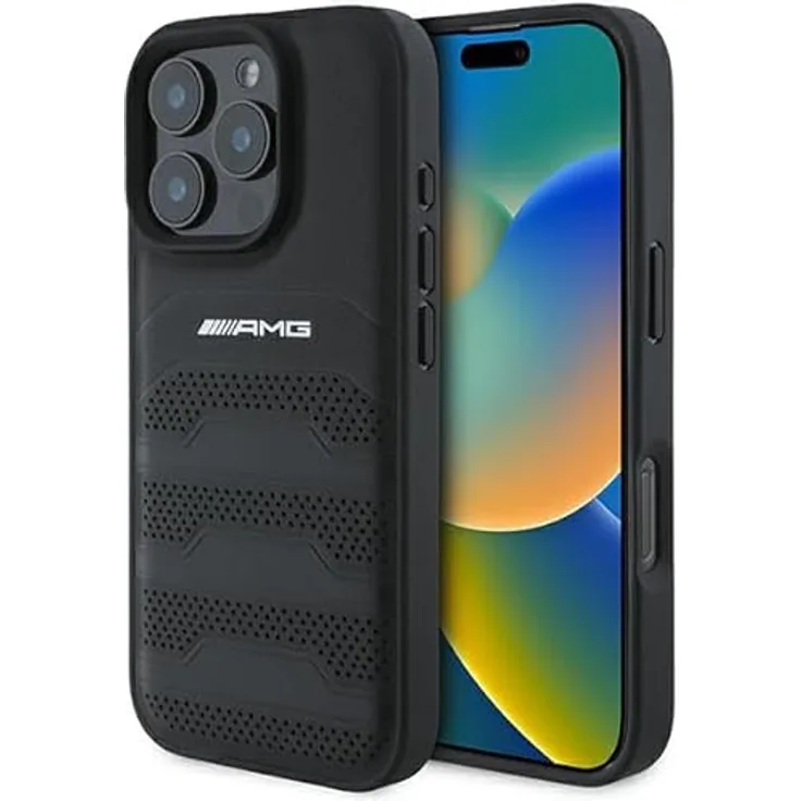 CG Mobile AMG AMHCP16XGSEBK Hülle für iPhone 16 Pro Max 6.9" Schwarz hardcase Leather Debossed Lines Black Logo