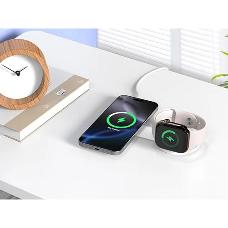 Conceptronic GORGON04W 2-in-1 faltbares magnetisches Qi2 25W kabelloses Ladegerät für iPhone und Apple Watch, schnelles Laden, überlastungsschutz – Bild 5