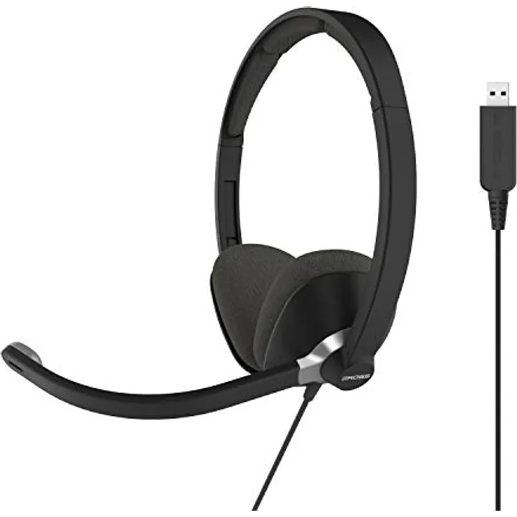 Koss CS300-USB Doppelseitiges On-Ear-Kommunikations-Headset, Geräuschunterdrückung, Elektret-Mikrofon, Flexibler Mikrofonarm, kabelgebunden mit USB-Stecker, Schwarz