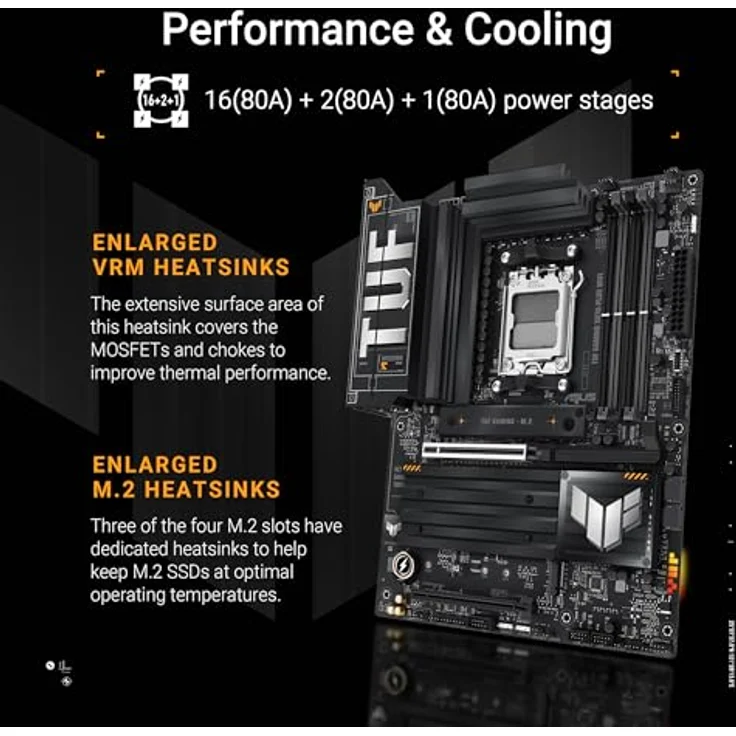 ASUS TUF Gaming X870-PLUS WiFi Mainboard Sockel AM5 (AMD, ATX, PCIe 5.0, DDR5, 16+2+1 Power Stages, 4X M.2, WiFi 7, 2,5Gb Ethernet, USB4, HDMI) - Robuste Stromversorgung, Intelligente KI-Lösungen, PCIe 5.0, Ultraschnelle Netzwerke, DIY-freundliches Design – Bild 3