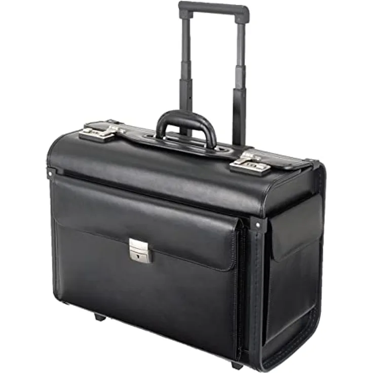 Alassio 92301 - Pilotenkoffer SILVANA, aus Lederimitat, ca. 48 x 39,5 x 23 cm, mit 2 Rollen, schwarz