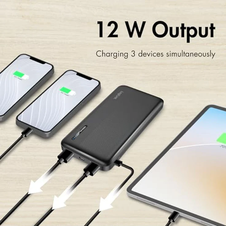 LogiLink PA0338RF Powerbank 10.000 mAh, Schnellladen, 2x USB-A, 1x USB-C, kompakt, schwarz – Bild 2