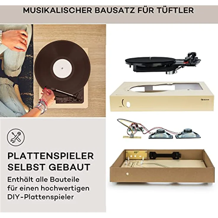 Auna Retro Plattenspieler Set, Do-it-Yourself Vinyl-Player mit Lautsprechern, 3 Geschwindigkeiten, Bluetooth und Auto-Stopp-Funktion – Bild 3