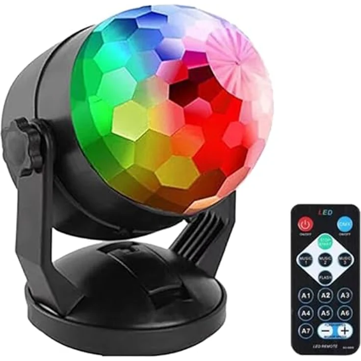 DENVER LED-Discokugel LDB-319, batteriebetrieben mit Fernbedienung, 8000 Stunden LED-Lebensdauer, inkl. Saugnapf und Tischständer – Bild 1