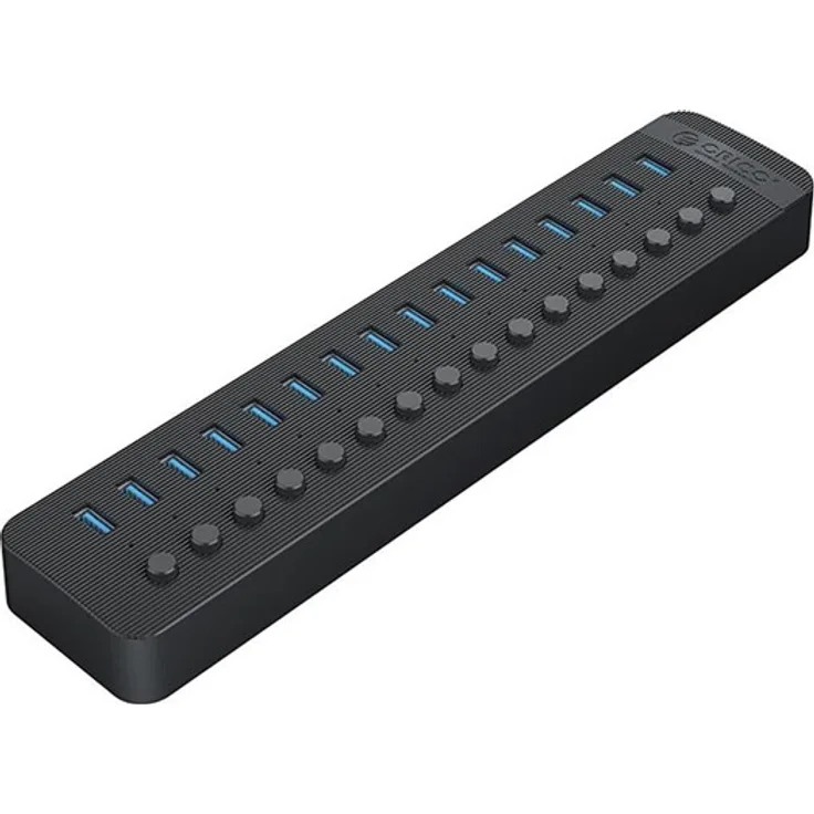 ORICO CT2U3-16AB 16-Port USB-A 3.0 Hub mit Schaltern, Schwarz, 5 Gbps Datenübertragung