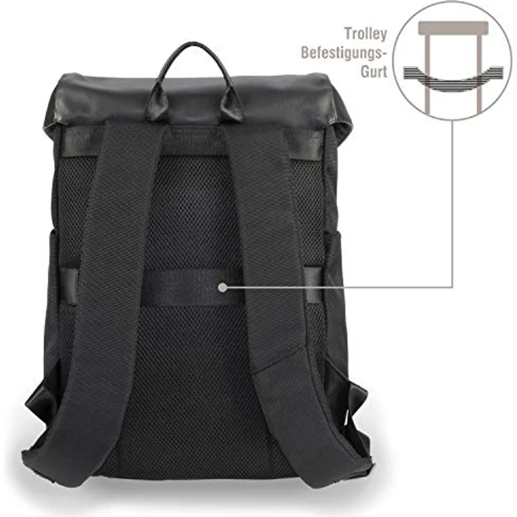bugatti Rucksack Nero Backpack Black, eleganter Laptop-Rucksack mit gepolstertem Laptopfach und Trolleyhalterung, schwarz – Bild 4