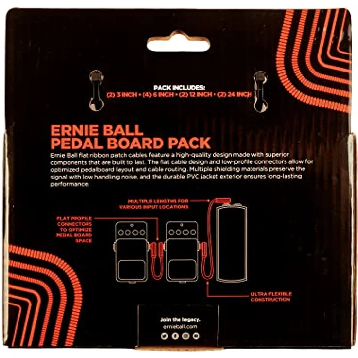 Ernie Ball Flachband-Patchkabel Pedalboard, Multi-Pack, Rot mit Metall-Flachstecker und integrierter Zugentlastung – Bild 2