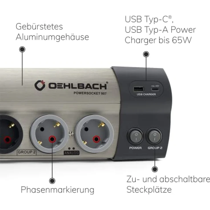 Oehlbach Steckdosenleiste D1C17031 mit Schalter Anthrazit USB-C/A Buchsen 8-fach – Bild 6