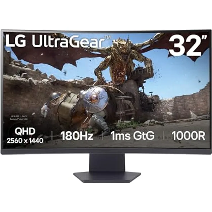 LG Electronics 32GS60QX-B.AEUQ UltraGear™ Curved QHD Gaming VA-Monitor 32" (80cm), 2560 x 1440, 1ms GtG, 180 Hz, HDR10, AMD FreeSync™ - Schwarz