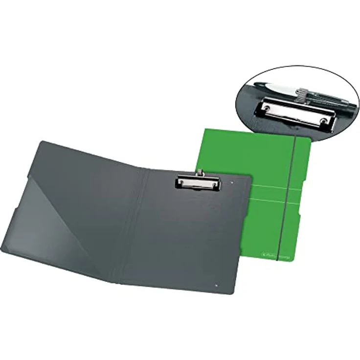 Herlitz Aktenordner Herlitz Klemmbrettmappe A4 PF grau/apfel m.Stifthalter – Bild 5