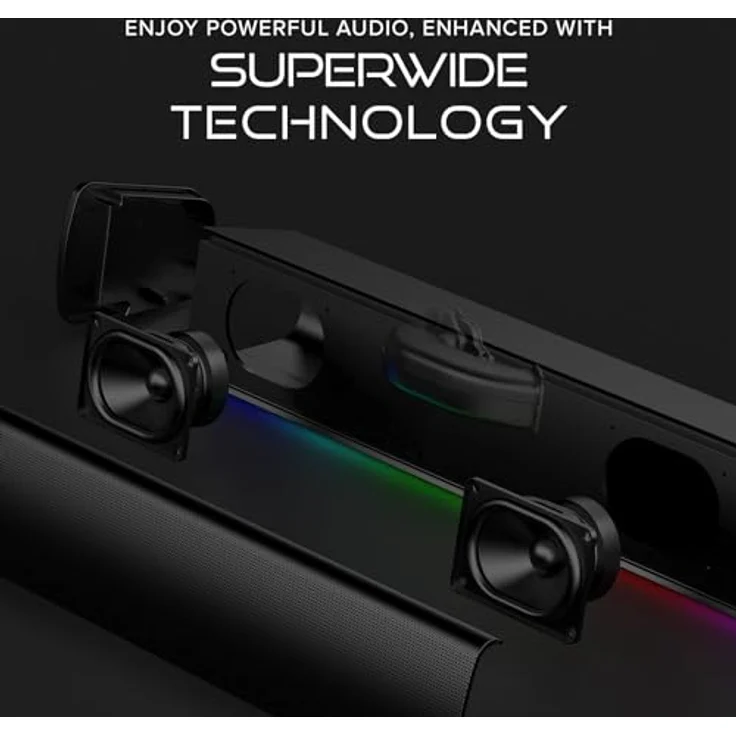 CREATIVE Sound Blaster GS3, Kompakte Gaming-Soundbar mit RGB-Beleuchtung, SuperWide-Technologie, USB-C, Bluetooth 5.4, Weiß – Bild 3