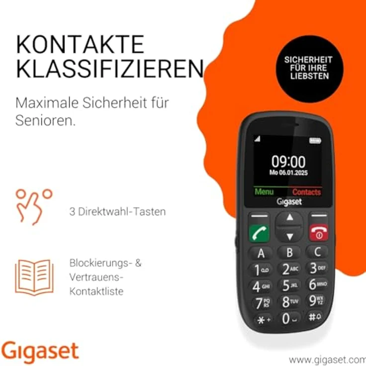 Gigaset GL395, Mobiltelefon mit 2,2 Zoll Display, SOS-Notruftaste, IP44 Schutz, schwarz – Bild 4