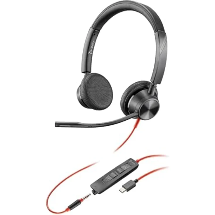 Poly Blackwire 3325, Schnurgebundenes Headset mit flexiblem Mikrofonarm, Hi-Fi-Stereo, USB-C/USB-A/3,5 mm, kompatibel mit Teams und Zoom – Bild 1