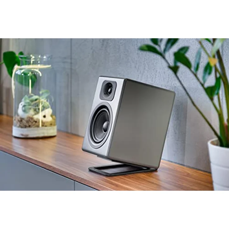 Wavemaster P1 Lautsprecher Ständer-Set zur optimalen Aufstellung von Stereoboxen, schwarz, 5 mm massiver Stahl, geneigte Position, rutschfeste Standfläche – Bild 3