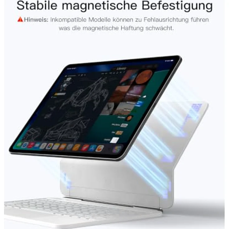 Inateck KB903, Magnetische Tastatur für iPad 11 Gen 2025 A16/10 Gen, Großes Trackpad, LED Anzeige, 7 Farben Hinterleuchtet, QWERTZ, mit Stifthalter – Bild 5