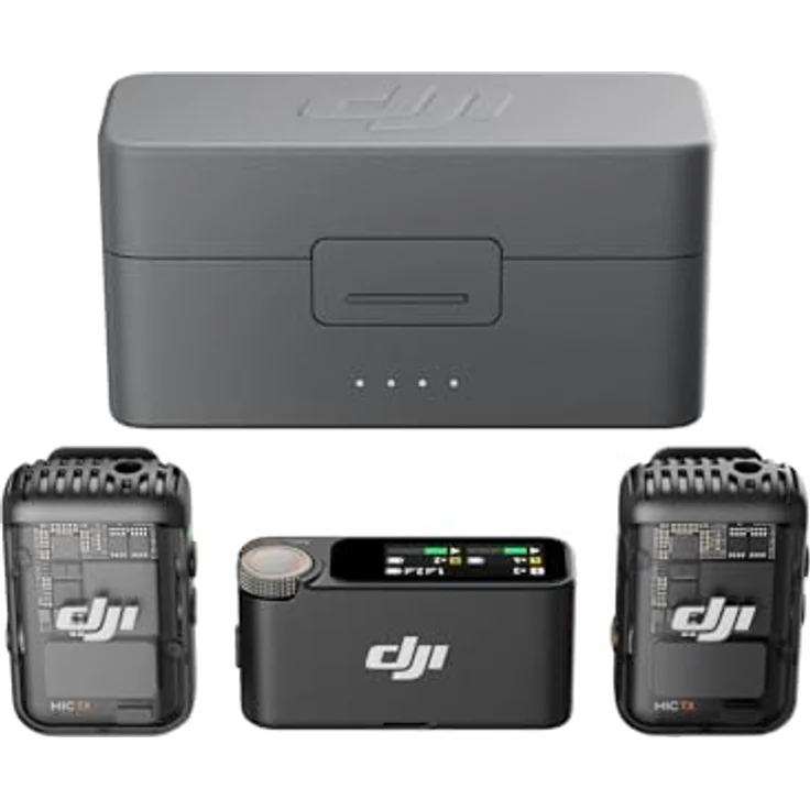 DJI Mic 2 (2 Sender + 1 Empfänger + Ladeschale), kabelloses Mikrofon, intelligente Rauschunterdrückung, interne 32-Bit-Float-Aufnahme, 250 m Reichweite, Mikrofon für iPhone, Android – Bild 1