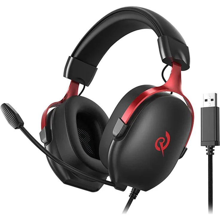 QCY Heroad VN200 Gaming Headset, 7.1 Surround-Sound, ergonomisches Design, Schwarz Rot