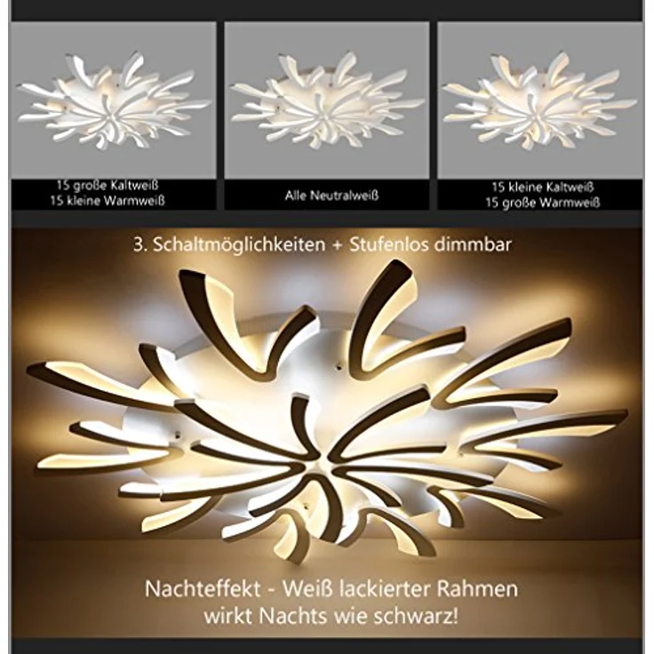 TonHan LED Deckenleuchte XW062WJ-15 mit Fernbedienung, Acryl-Schirm, weiß lackierter Metallrahmen, modernes Design, Energieeffizienzklasse A+ – Bild 4