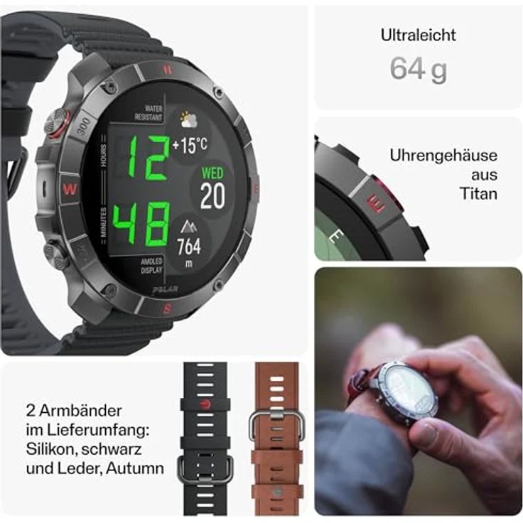 Polar Grit X2 Pro Titan: Robuste Smartwatch mit fortschrittlicher Navigation und biometrischer Messung, inklusive Lederarmband – Bild 2