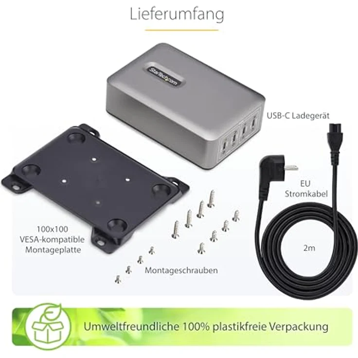 Startech.com 4-Port USB-C Charger, 240W Netzteil mit Power Delivery 3.1 und Oberflächenmontagehalterung – Bild 10
