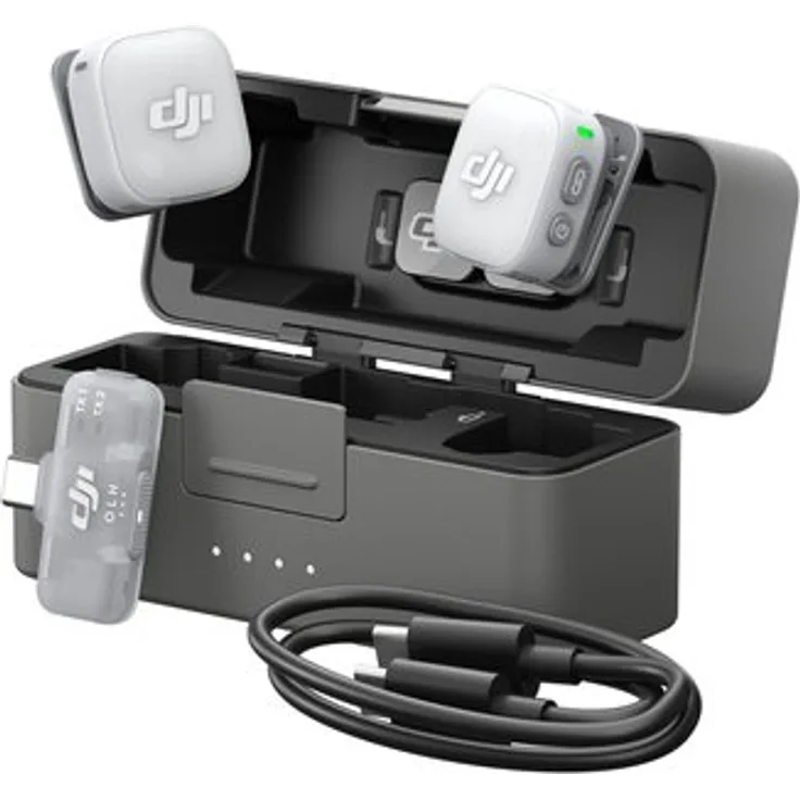 DJI Mic Mini 2, Kompaktes drahtloses Mikrofonset mit 2 TX, 1 Mobile RX, Ladeschale und 48 Stunden Betriebszeit
