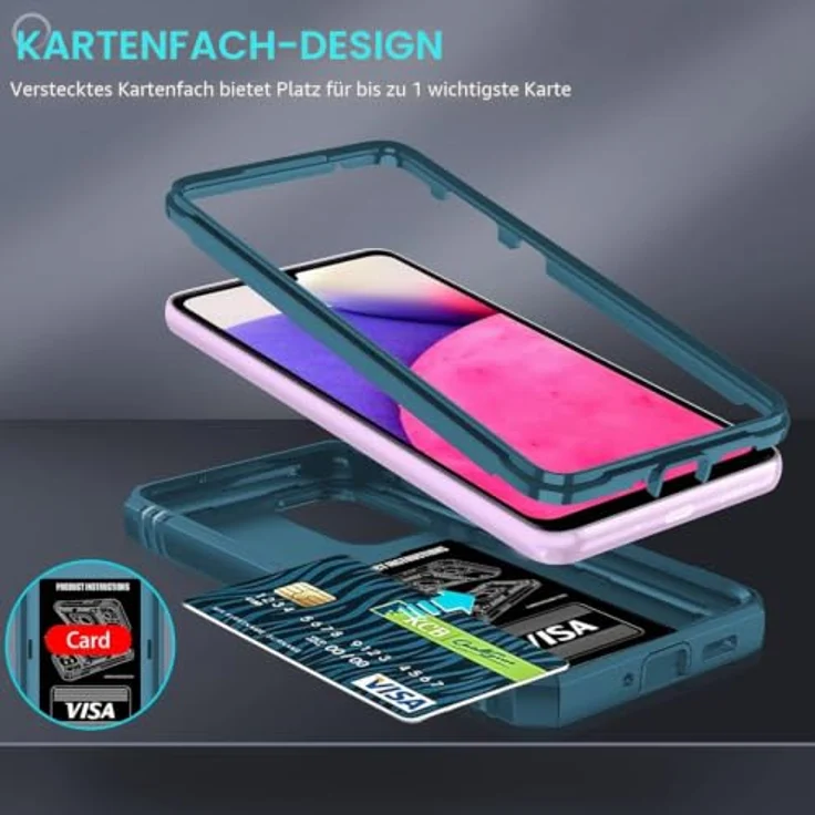 LeYi Hülle für Samsung Galaxy A33 5G, Kameraschieber Schutzhülle mit 2 Schutzglas Folien, Militärische Rüstung mit Ringhalter, Hybrid Case, Blau – Bild 3