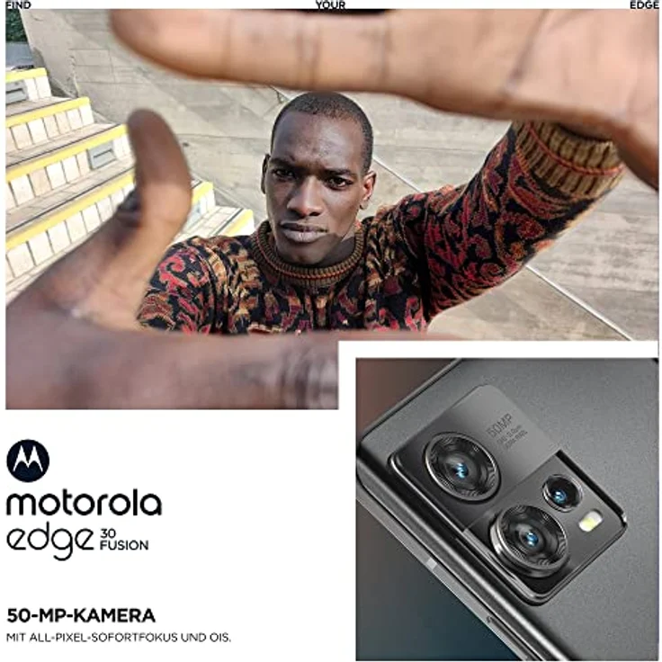 Motorola edge30 fusion Smartphone (6,55"-FHD+-Display, 50-MP-Kamera, 8/128 GB, 4400 mAh, Android 12), Cosmic Grey, inkl. Schutzcover + KFZ-Adapter  – Bild 4
