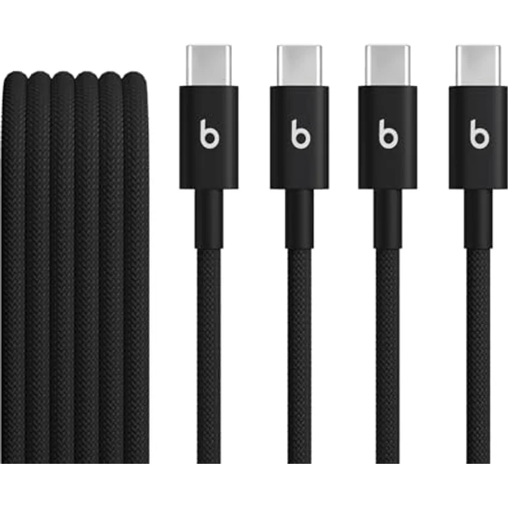 Beats USB-C auf USB-C Kabel, 2er-Pack, Schnelles Laden bis 60 Watt, Langlebiges, verwicklungsfreies Design, 1,5 m – Power-Schwarz – Bild 1