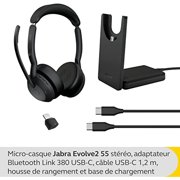 Jabra Evolve2 55 - schnurloses Stereo-Headset mit Ladestation und Jabra Air Comfort - Mikrofone mit Geräuschunterdrückung & ANC - kompatibel mit allen UC-Plattformen wie Zoom und Google Meet - Schwarz – Bild 2